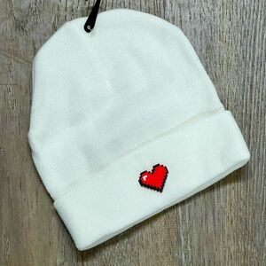 Valentine’s Day White Beanie with Red Heart